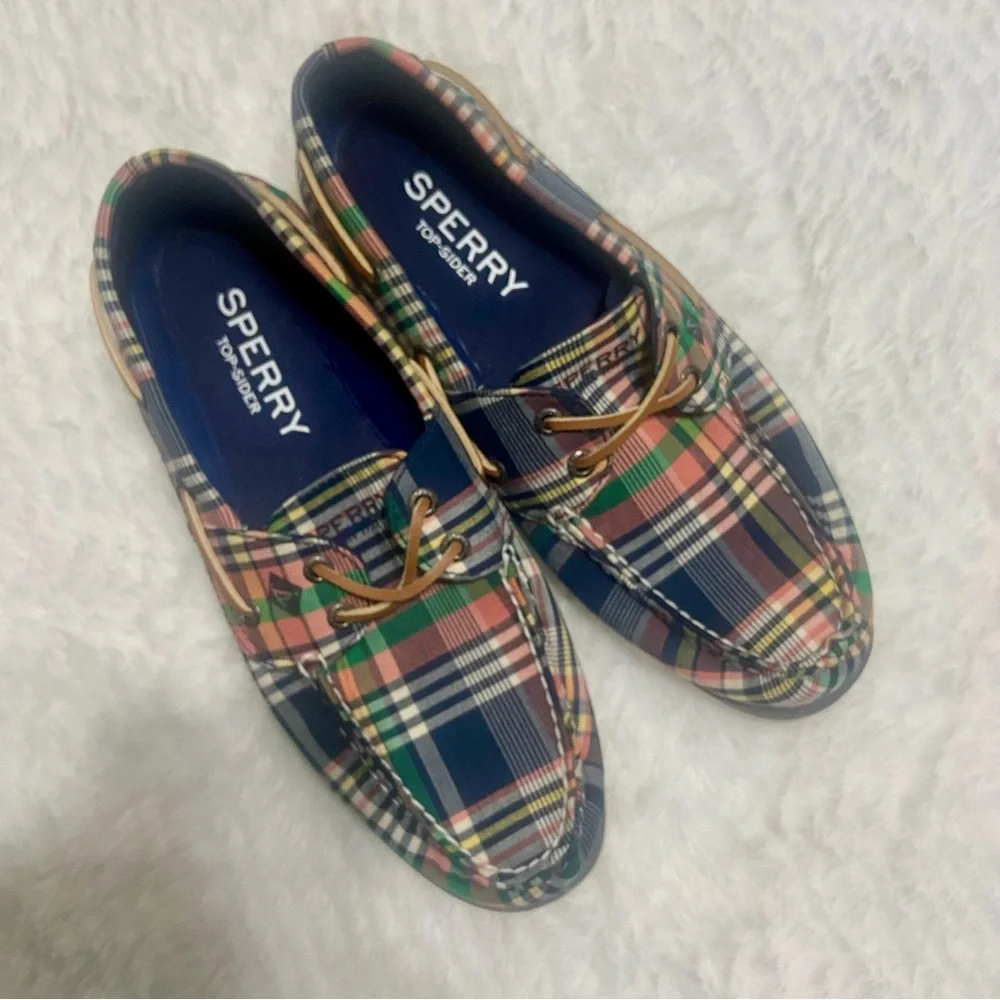 Sperry Men's Plaid Boat Shoes - Blue and Green